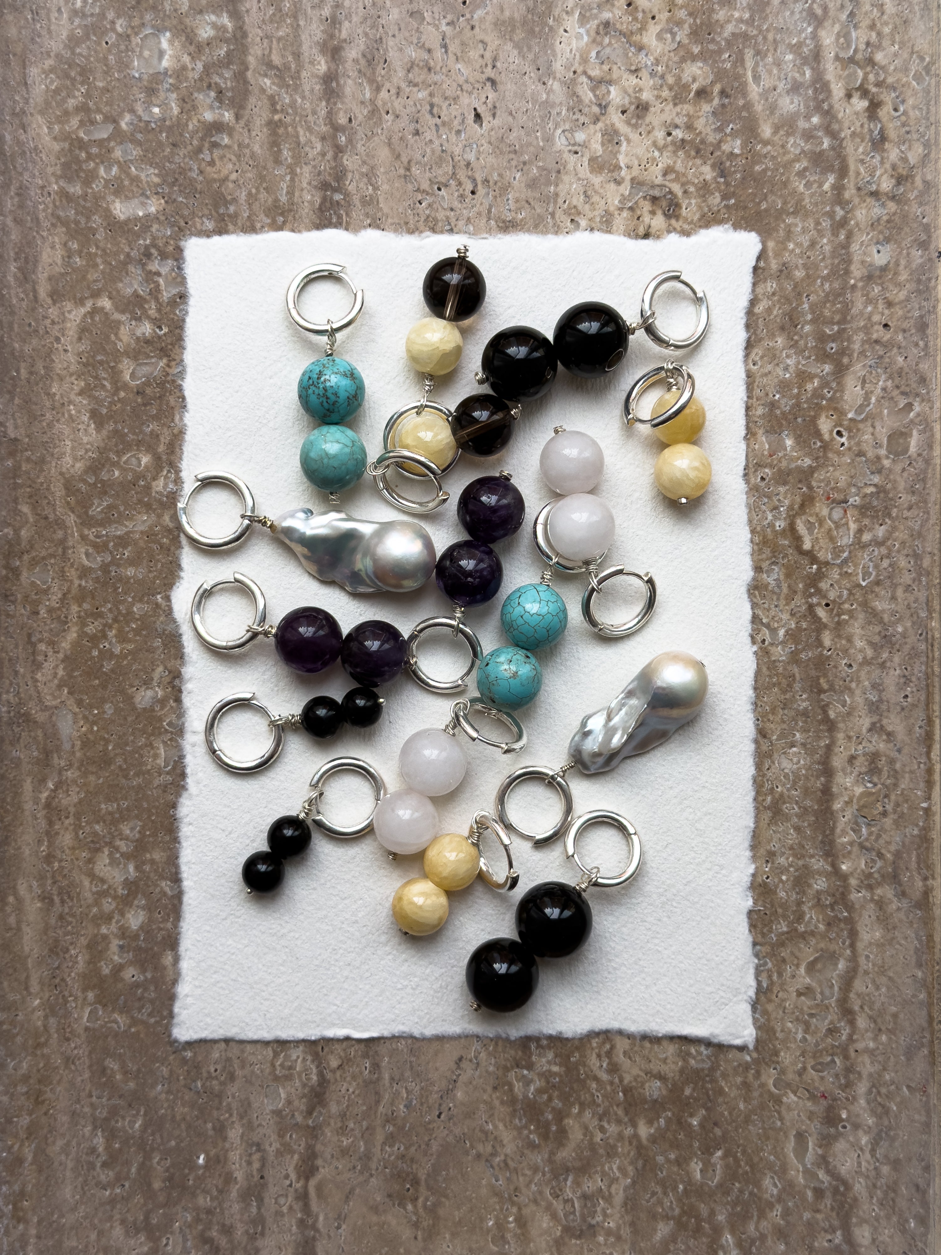 OYSTER BAY Knots — handmade beaded gemstone hoop earrings
