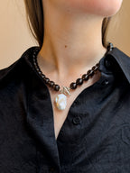 Rocky Necklace – Smoky Quartz & Freshwater Pearl