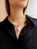 Sonni Necklace – Yellow Jade & Freshwater Pearl