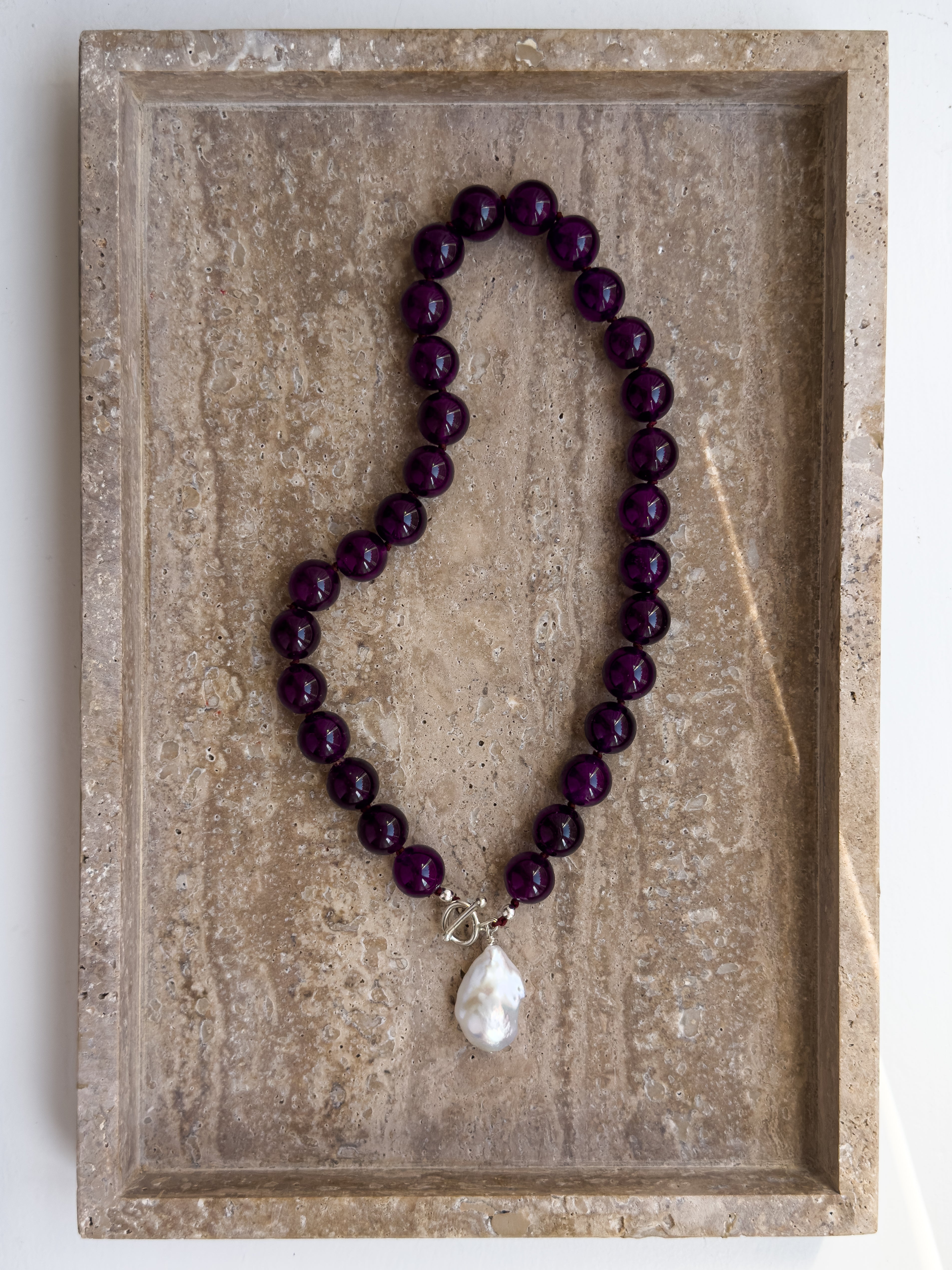 Lily amethyst and freshwater pearl sterling silver necklace – OYSTER BAY