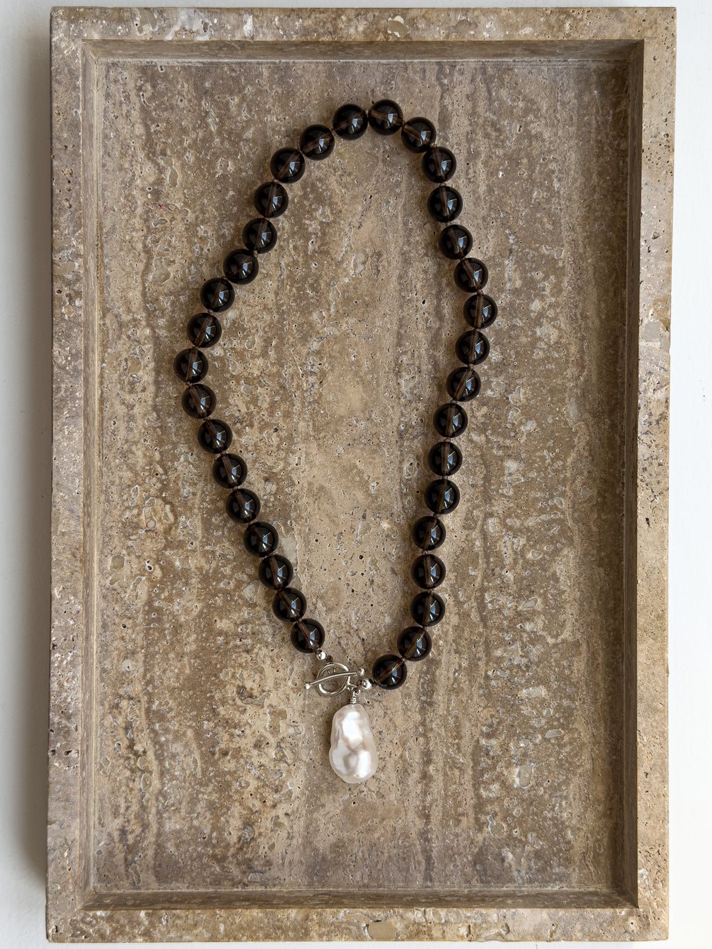 Rocky smoky quartz and pearl sterling silver necklace – OYSTER BAY