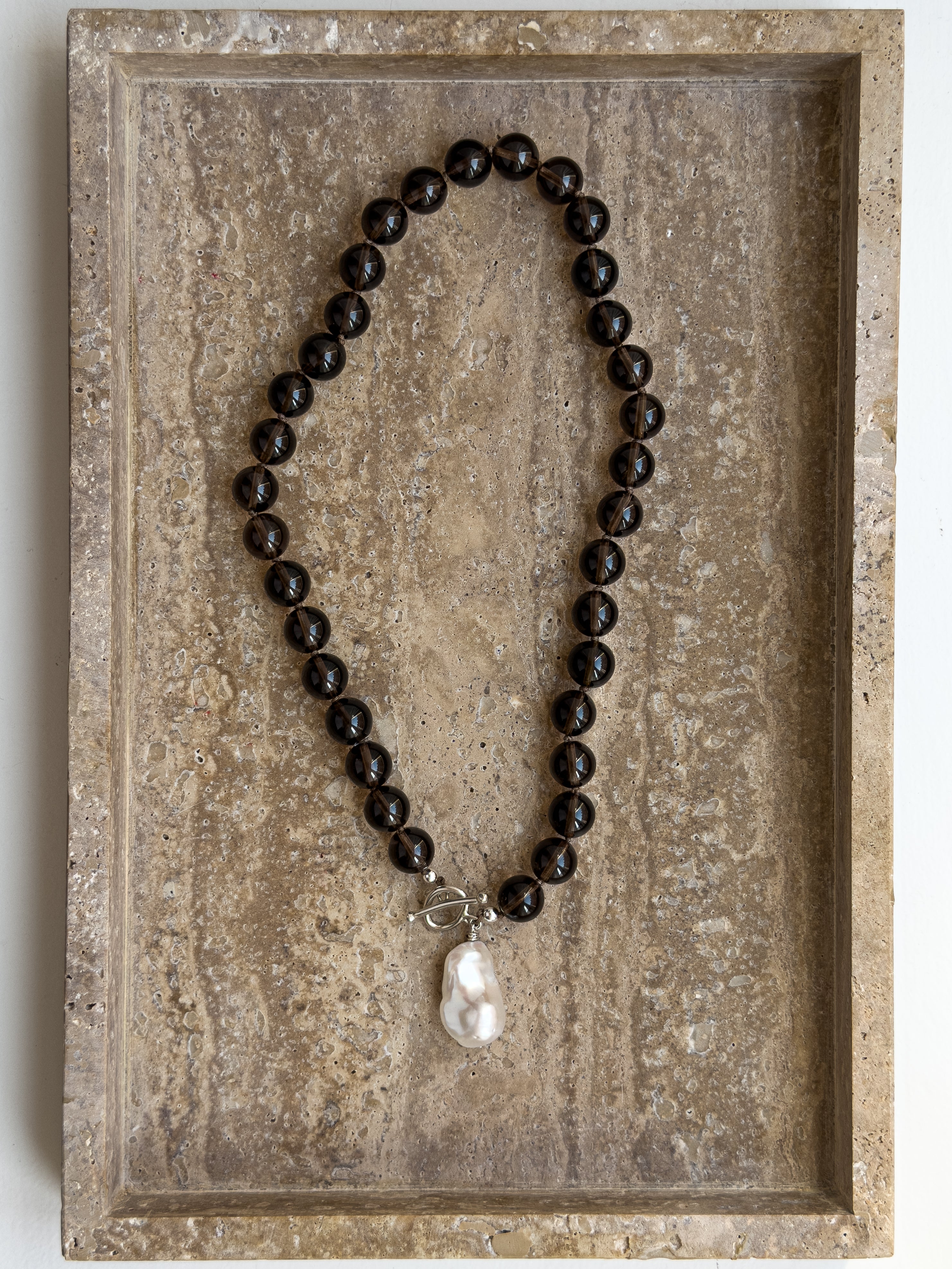 Rocky smoky quartz and pearl sterling silver necklace – OYSTER BAY