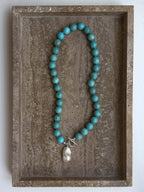 Tammy turquoise howlite and freshwater pearl sterling silver necklace – OYSTER BAY